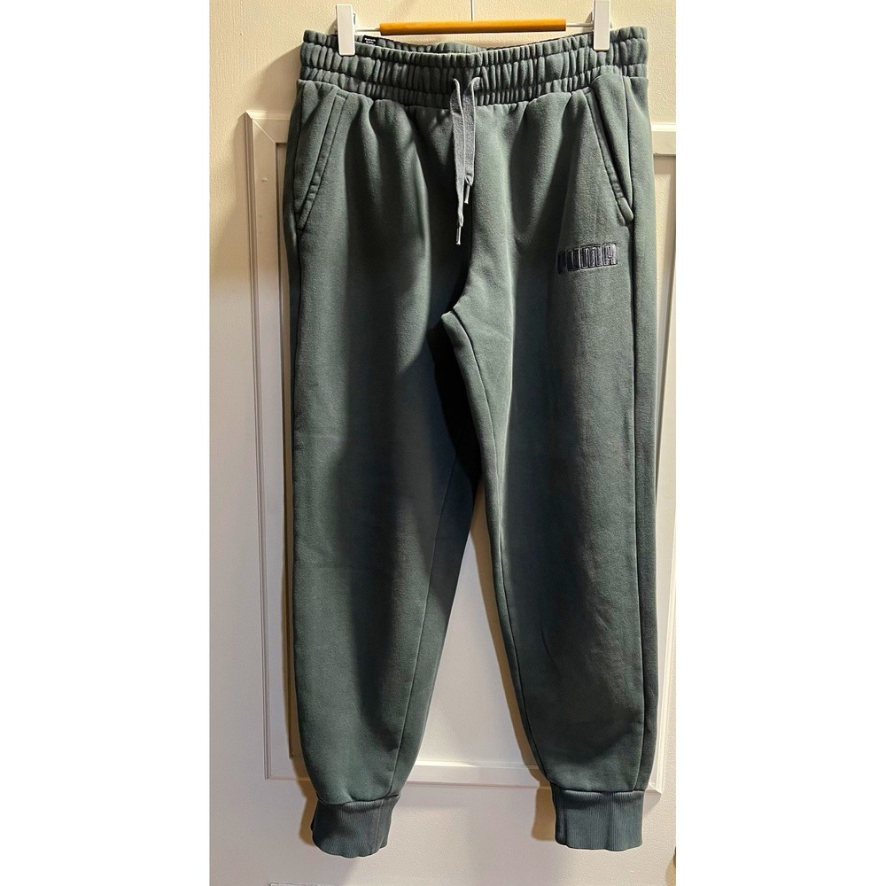 PUMA Women's M Green Fleece Jogger Sweatpants Drawstring Elastic Waist 30"x30"